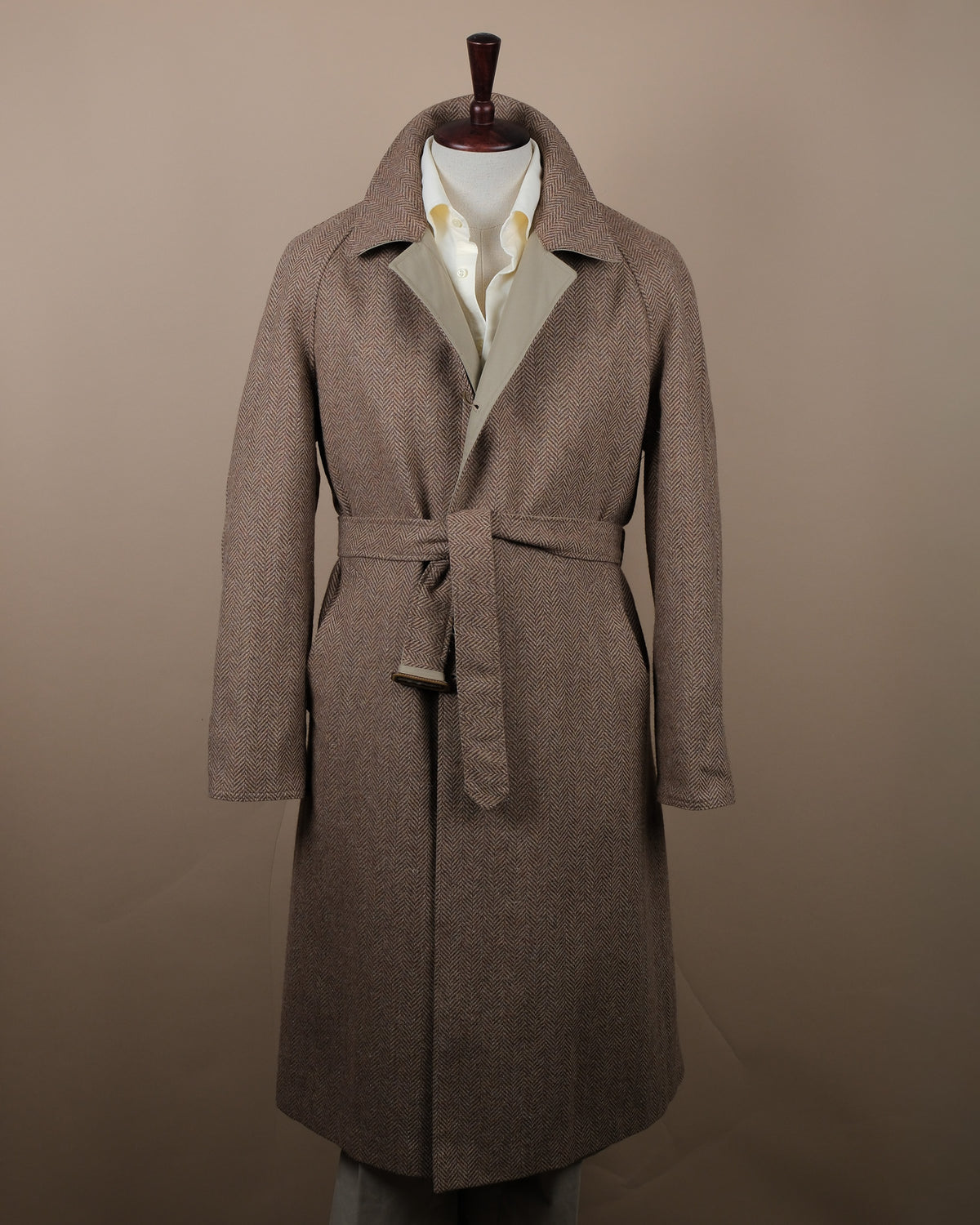 Reversible Herringbone Tweed / Cotton Twill Raglan Coat