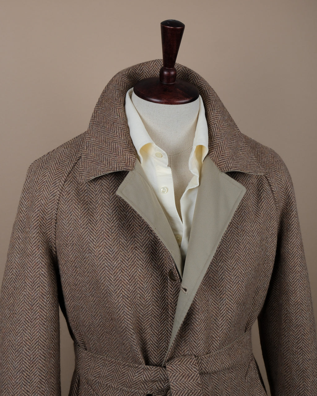 Reversible Herringbone Tweed / Cotton Twill Raglan Coat