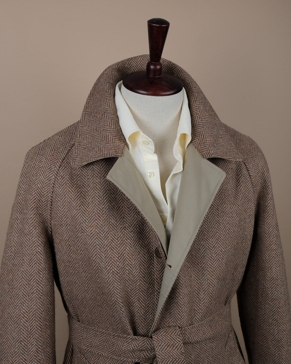 Reversible Herringbone Tweed / Cotton Twill Raglan Coat