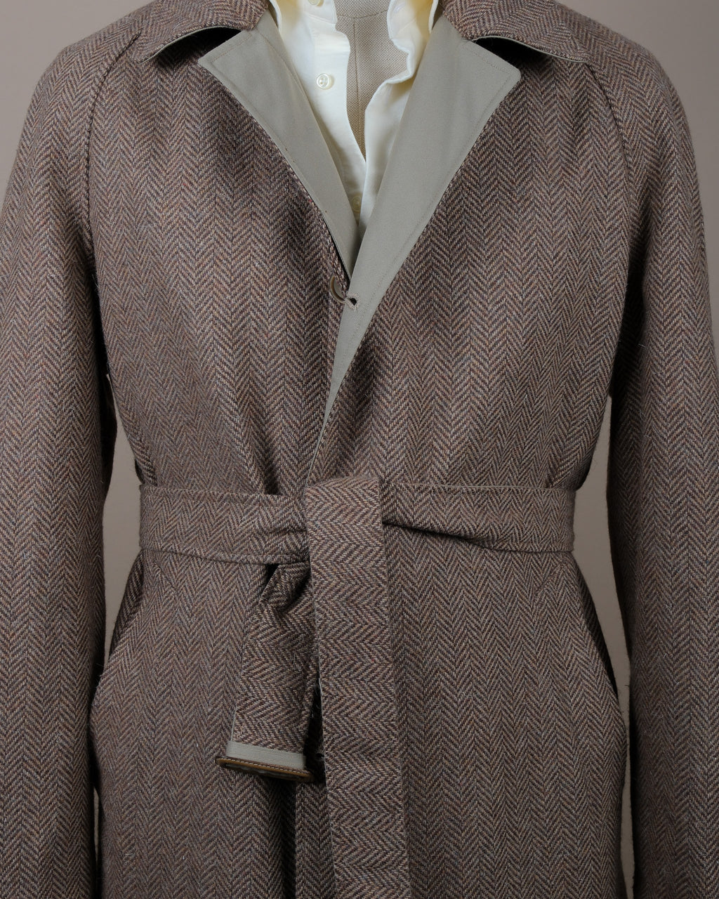 Reversible Herringbone Tweed / Cotton Twill Raglan Coat