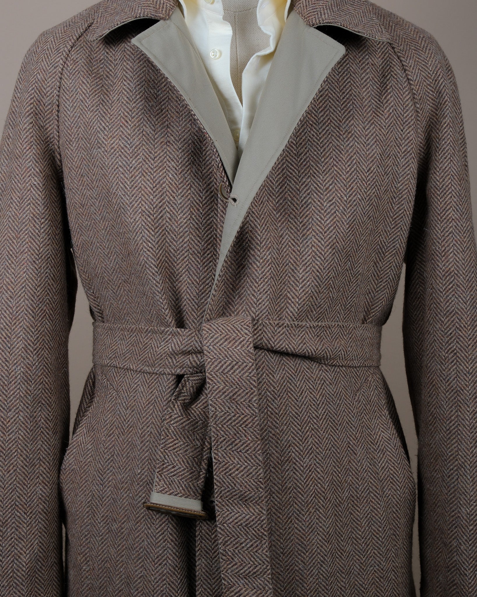 Reversible Herringbone Tweed / Cotton Twill Raglan Coat