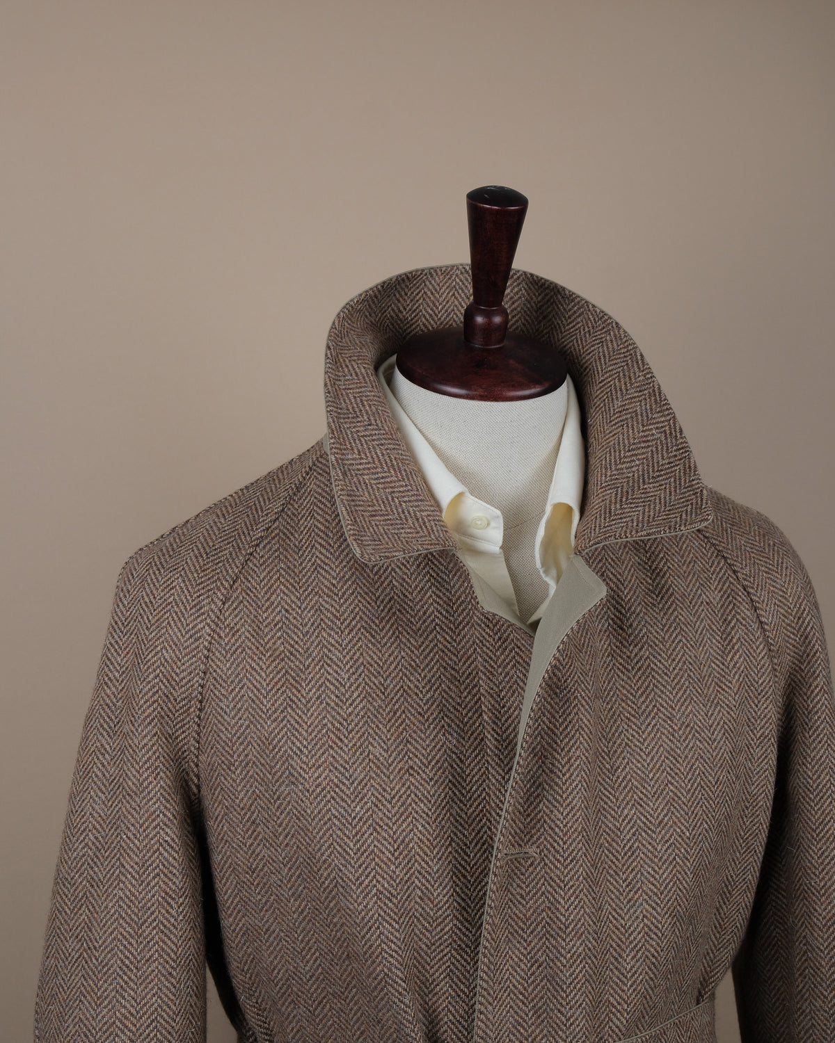Reversible Herringbone Tweed / Cotton Twill Raglan Coat