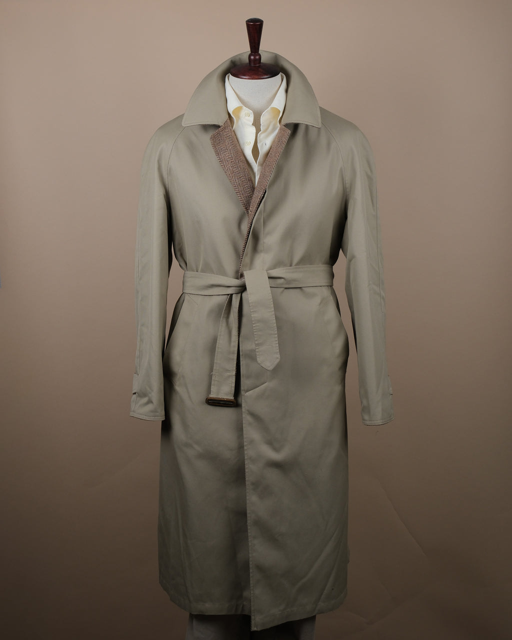 Reversible Herringbone Tweed / Cotton Twill Raglan Coat