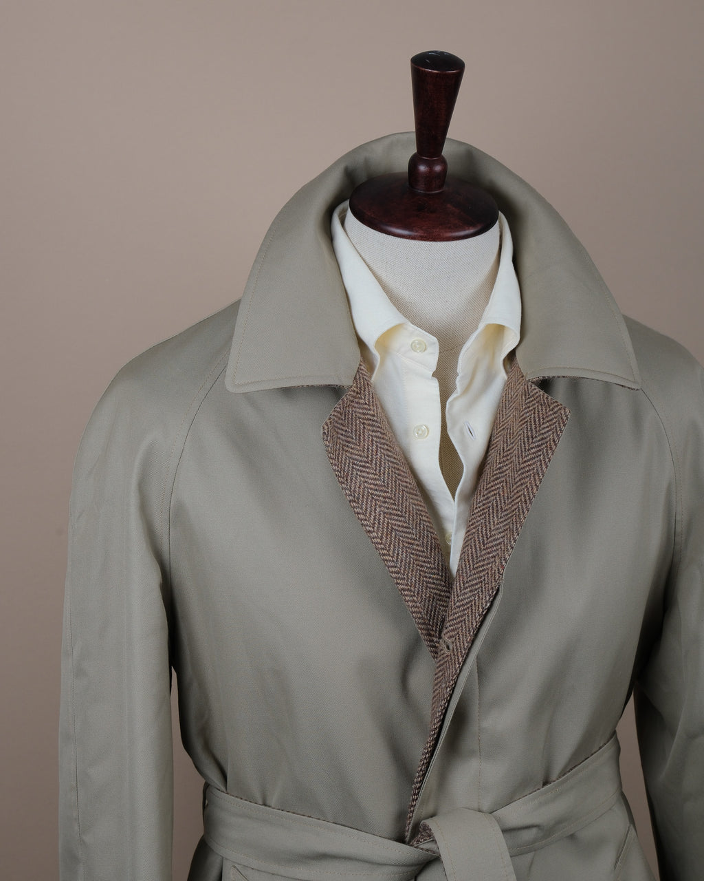 Reversible Herringbone Tweed / Cotton Twill Raglan Coat