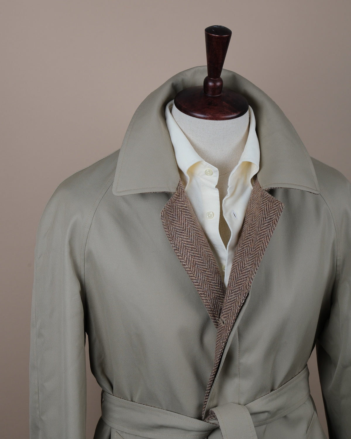 Reversible Herringbone Tweed / Cotton Twill Raglan Coat