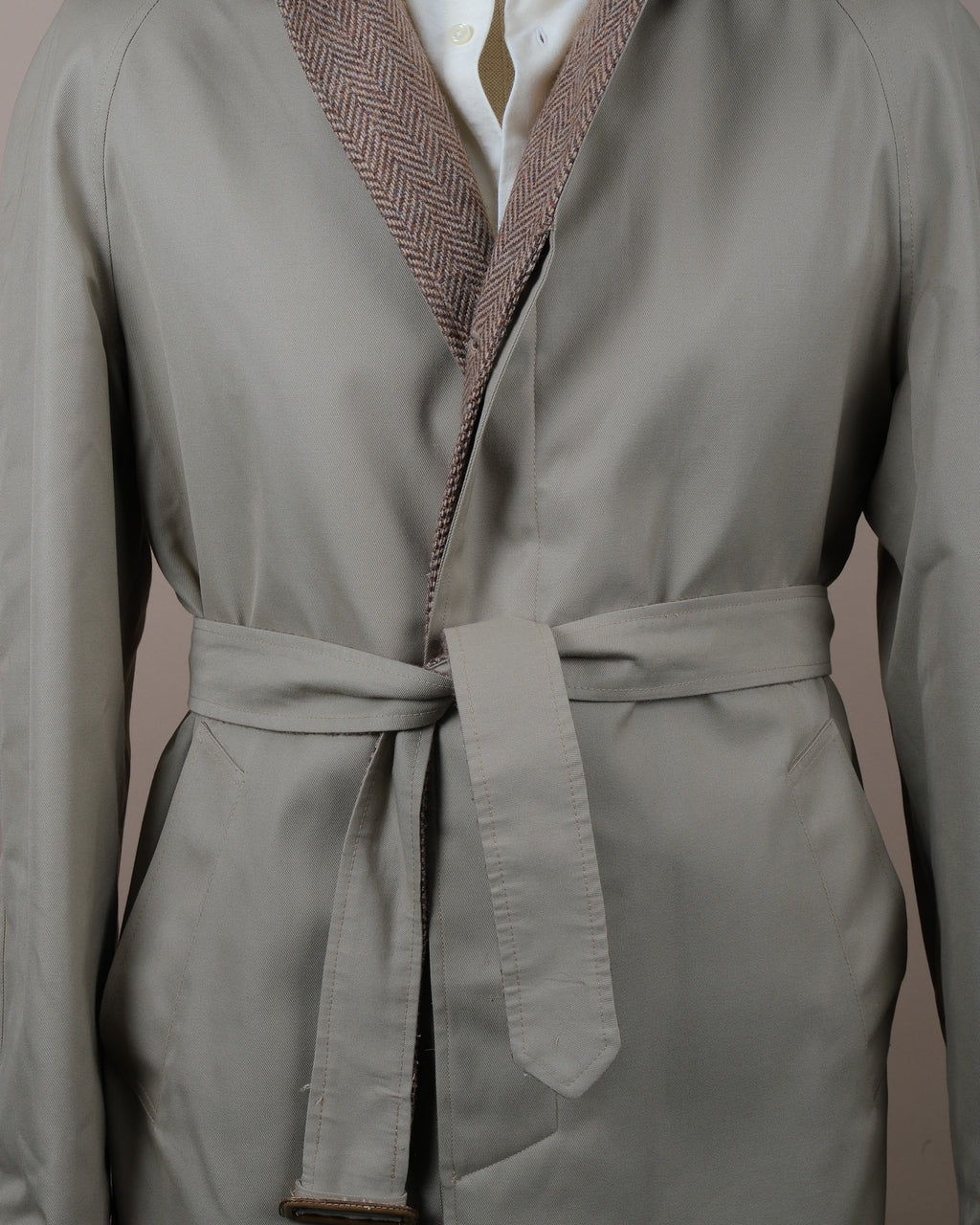 Reversible Herringbone Tweed / Cotton Twill Raglan Coat