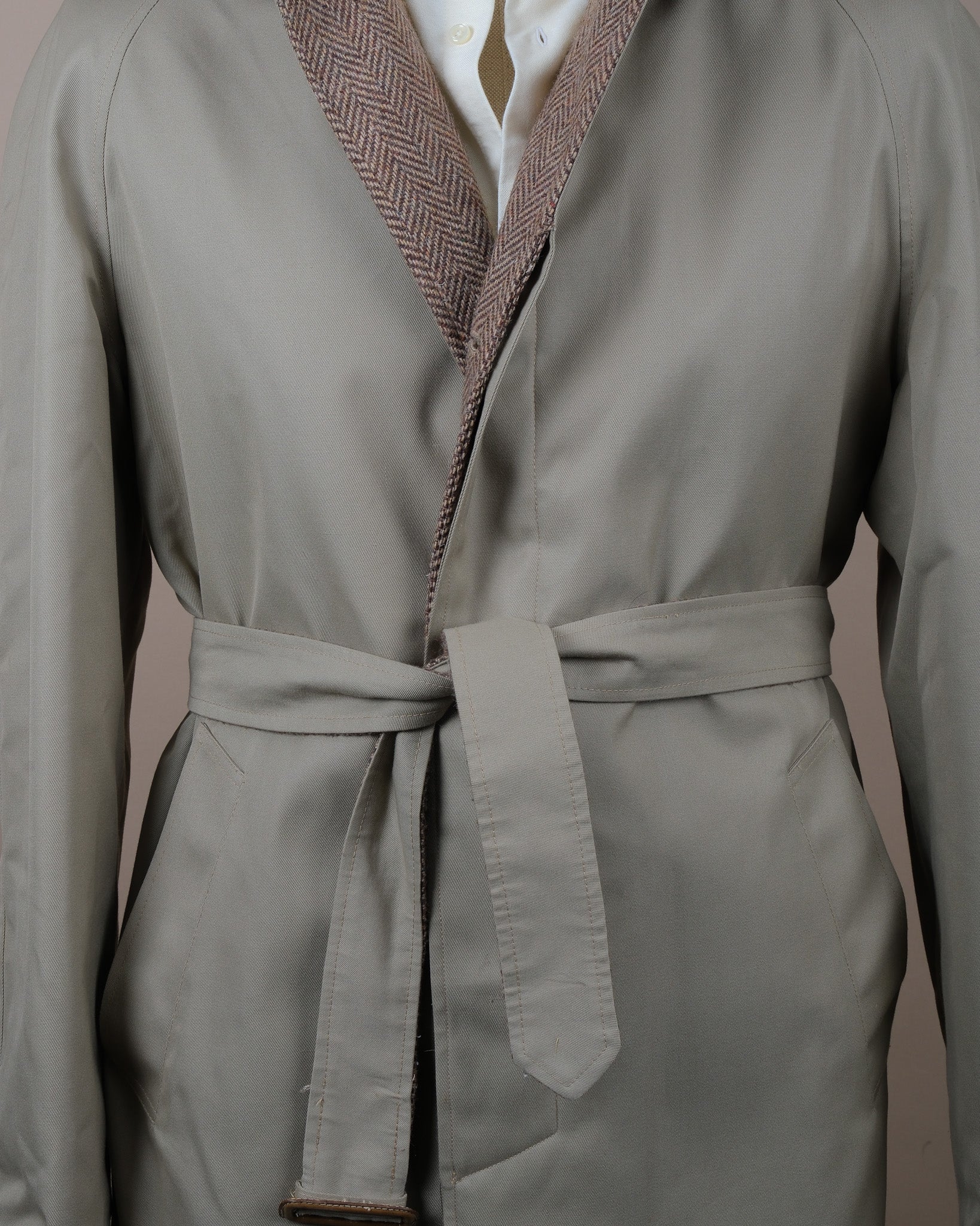 Reversible Herringbone Tweed / Cotton Twill Raglan Coat
