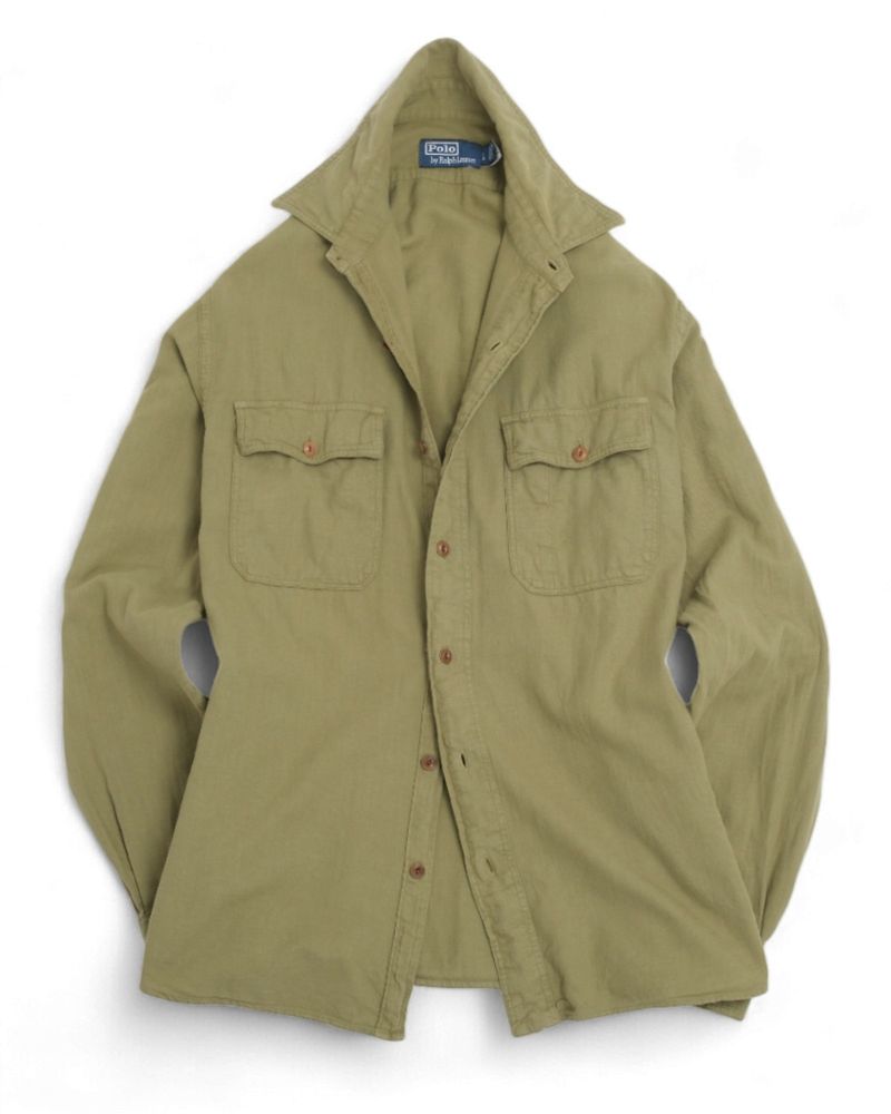 Olive Cotton Twill Work Shirt