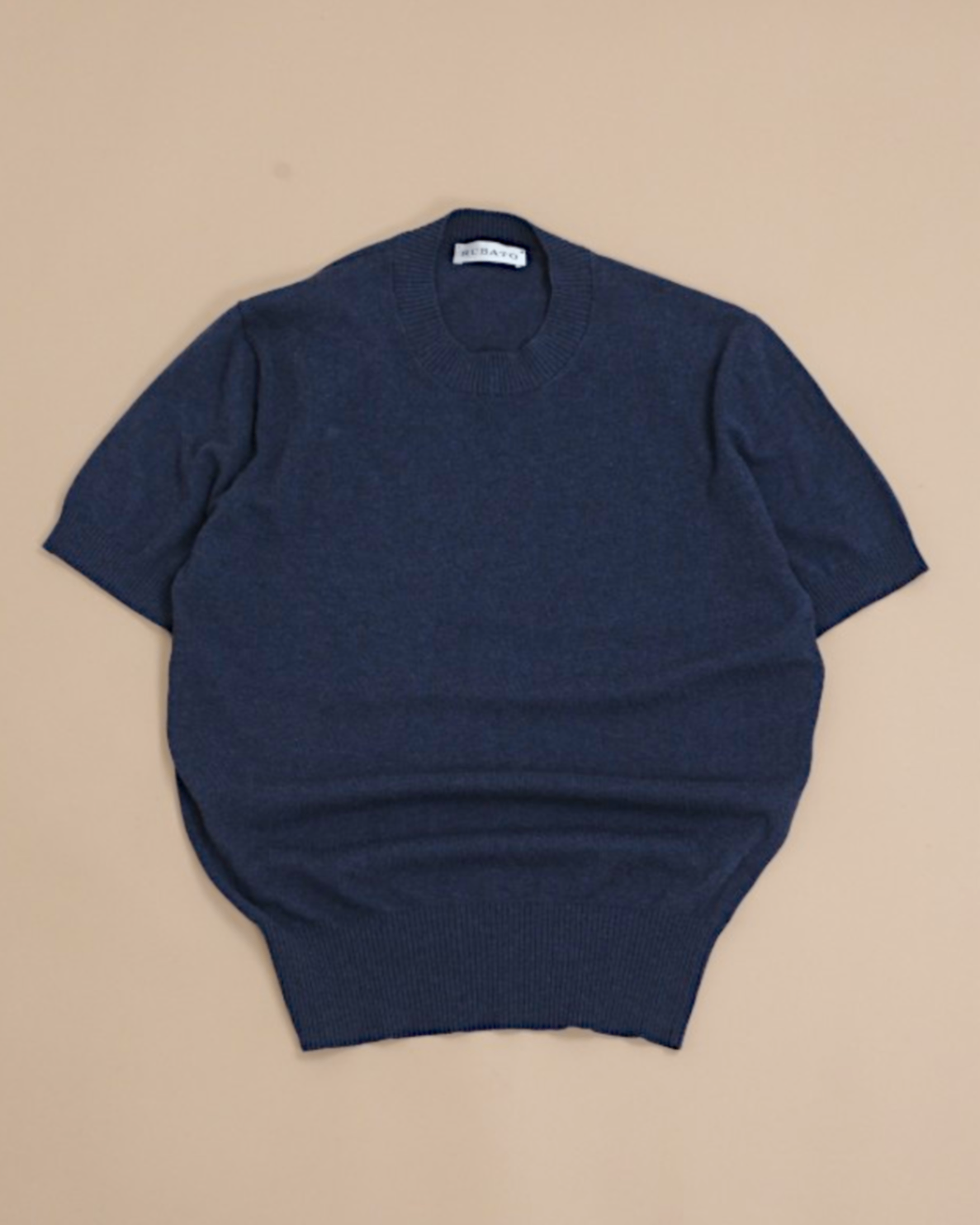 Dark Blue Cotton Short-Sleeve Crewneck