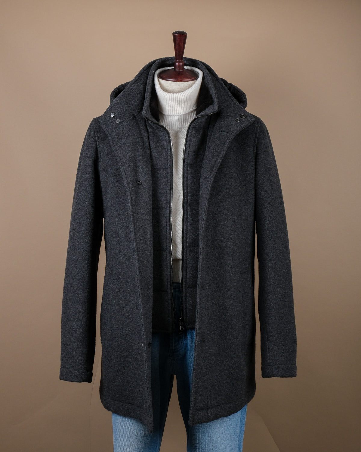 Dark Grey Virgin Wool & Cashmere Parka