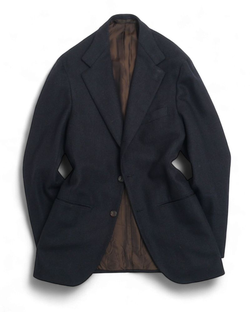 Dark Navy Herringbone Sports Jacket by Sartoria Cresent