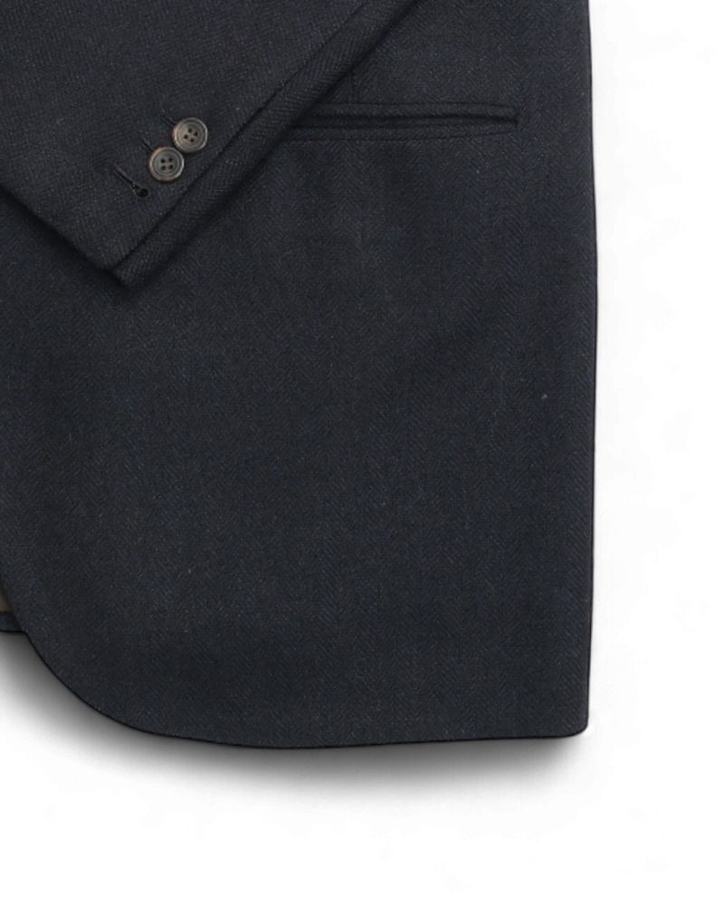 Dark Navy Herringbone Sports Jacket cuff by Sartoria Cresent