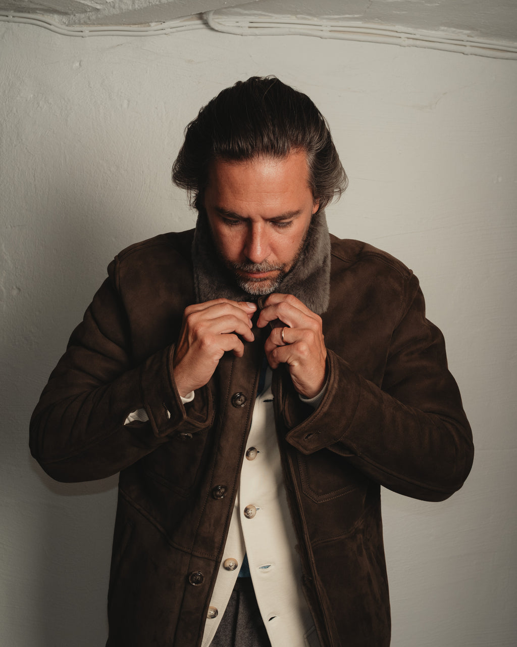 Tuscan Brown Suede Combed Shearling Jacket