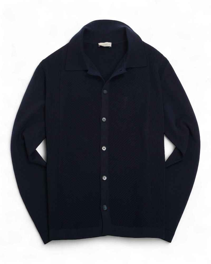 Navy Cotton Collared Cardigan