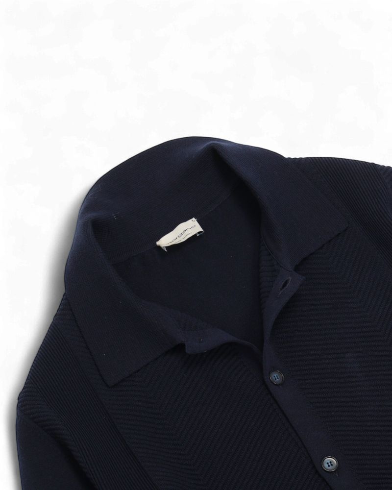 Navy Cotton Collared Cardigan