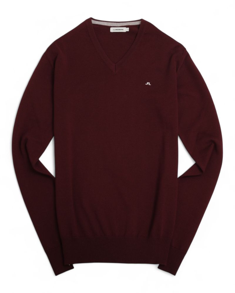 Maroon Red V-Neck Merino Wool Sweater