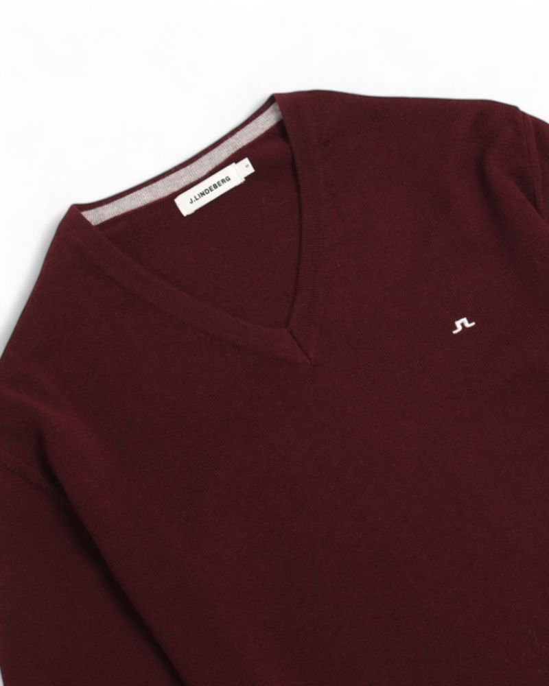 Maroon Red V-Neck Merino Wool Sweater
