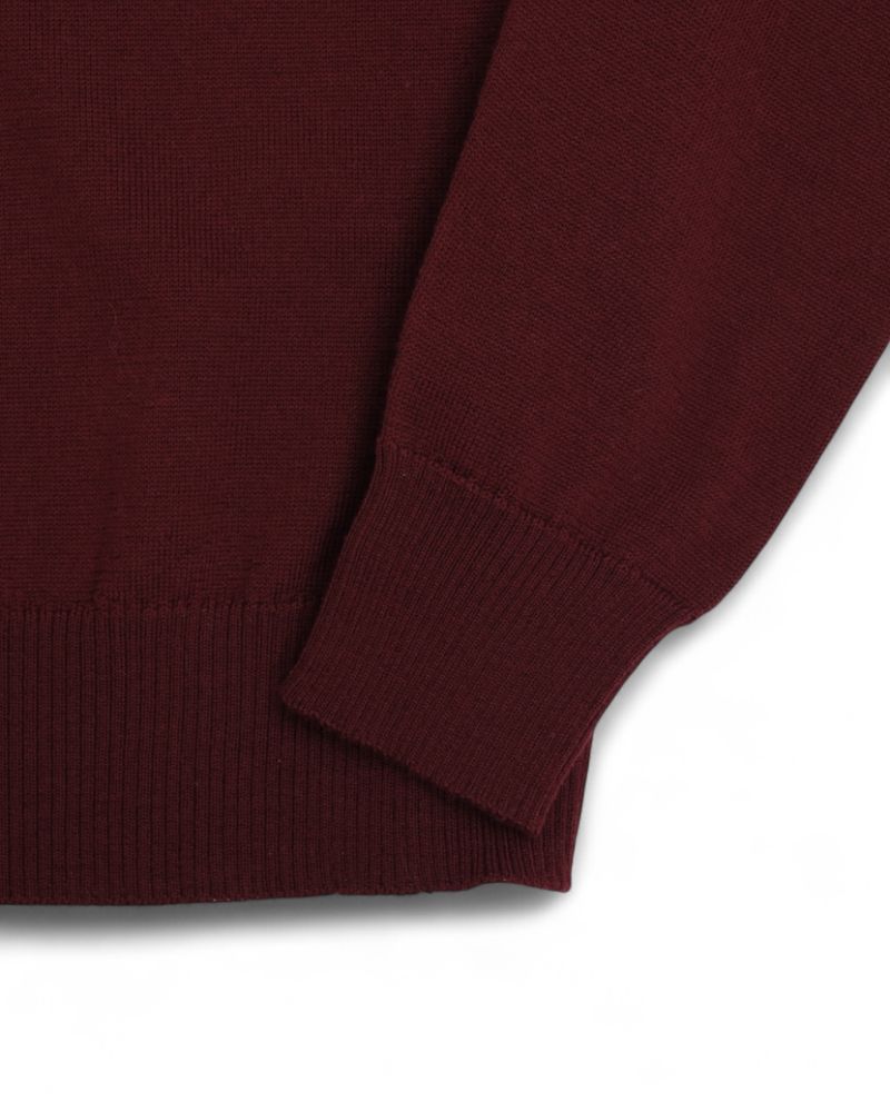 Maroon Red V-Neck Merino Wool Sweater