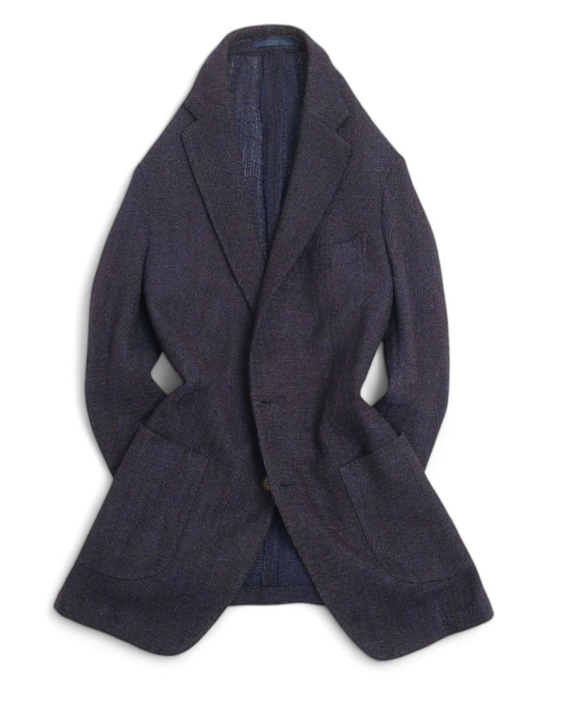Navy Unlined Wool & Silk Blend Open Weave Sports Jacket