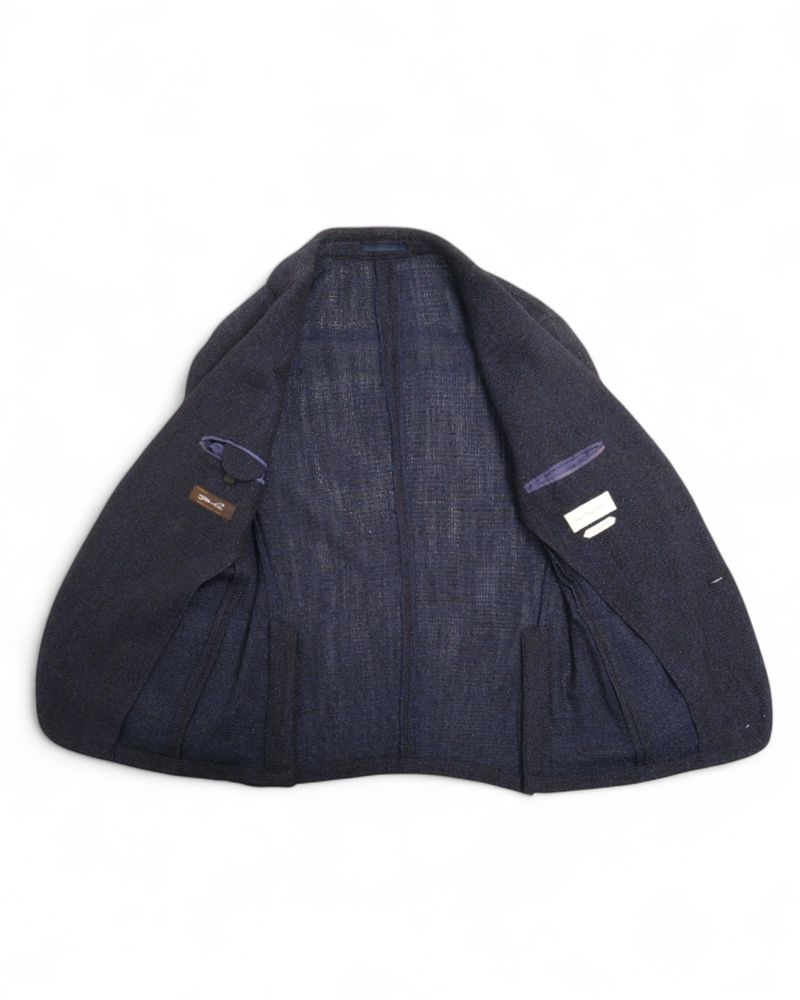 Navy Unlined Wool & Silk Blend Open Weave Sports Jacket