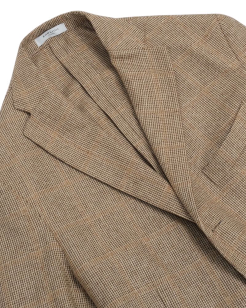 Beige/Brown K-Jacket Windowpane Checked Silk Sports Jacket