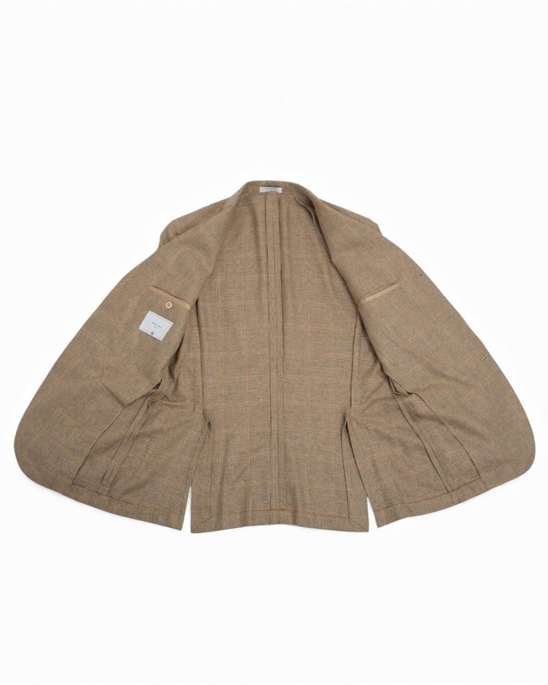 Beige/Brown K-Jacket Windowpane Checked Silk Sports Jacket