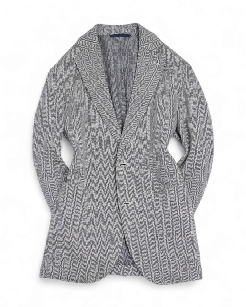 Inc Blue/White Herringbone Linen & Cotton Sports Jacket