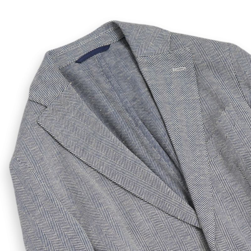 Inc Blue/White Herringbone Linen & Cotton Sports Jacket
