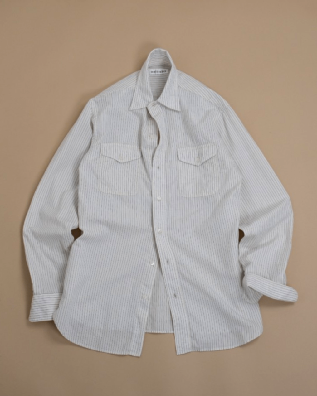 Ecru/Blue Hairline Stripe Cotton/Linen "R" Shirt