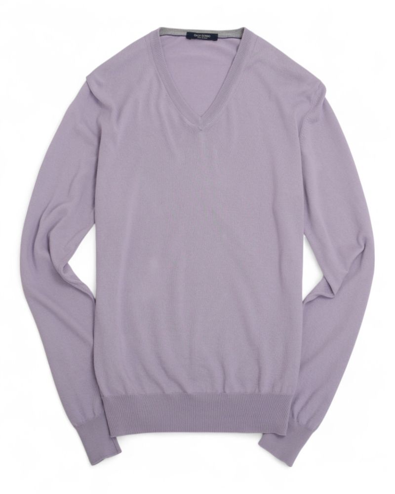 Lavender Cotton V-Neck Knitwear