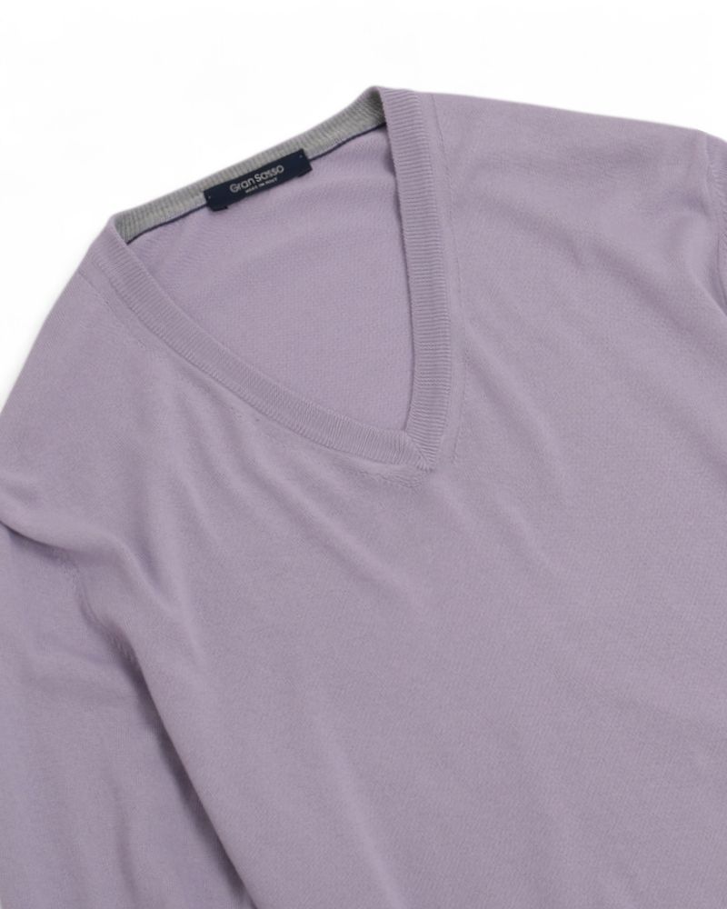 Lavender Cotton V-Neck Knitwear