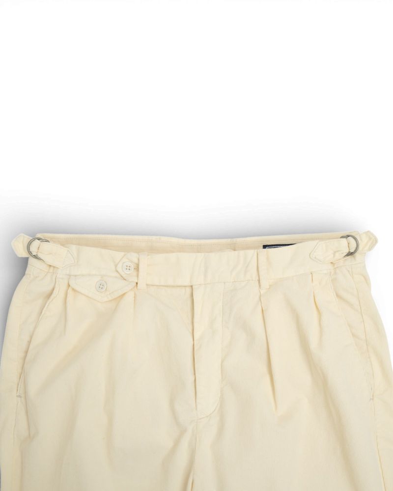 Cream Needlecord Pleated Trousers