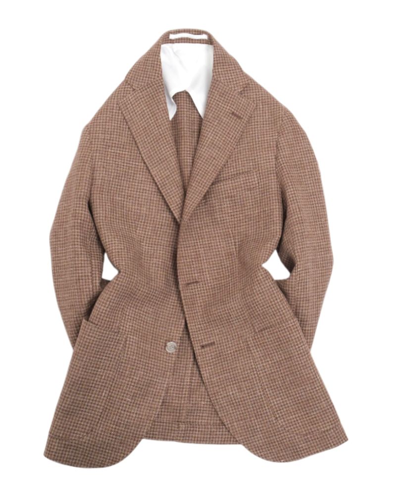 Brown & Beige Houndstooth Wool & Linen Sports Jacket
