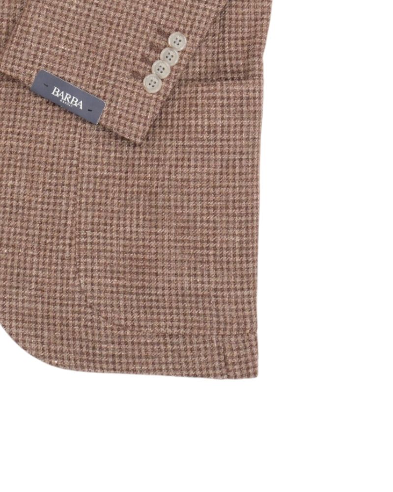 Brown & Beige Houndstooth Wool & Linen Sports Jacket