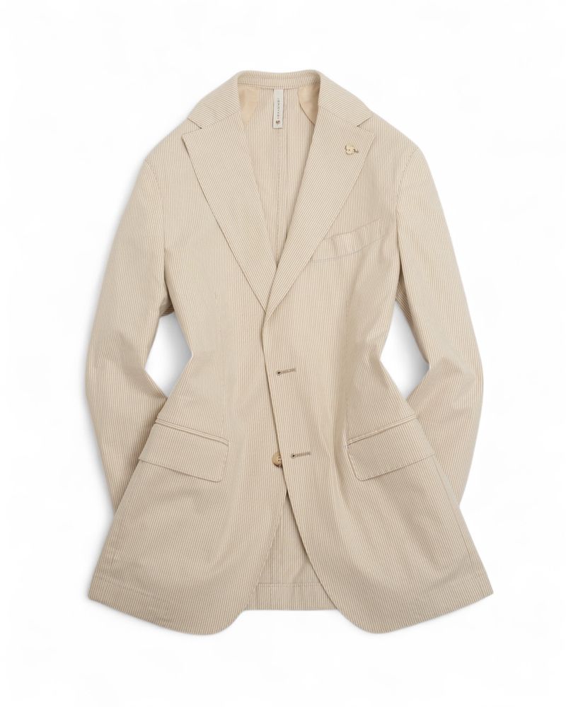Light Beige Pinstripe Unconstructed Suit