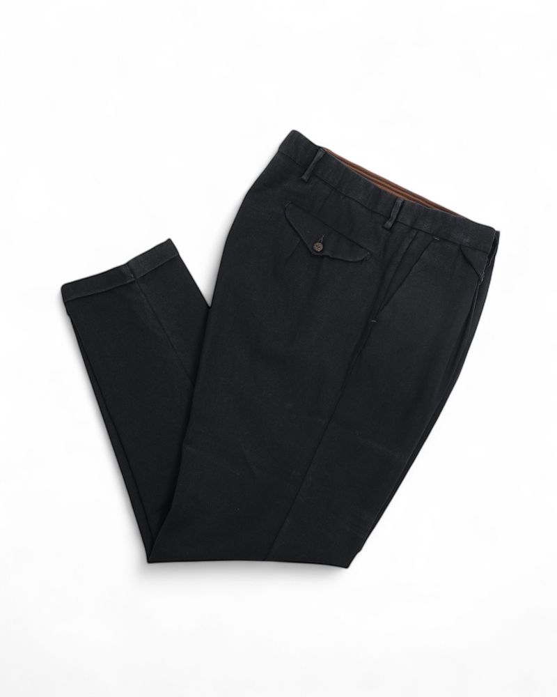 Navy High Rise Pleated Wool Trousers