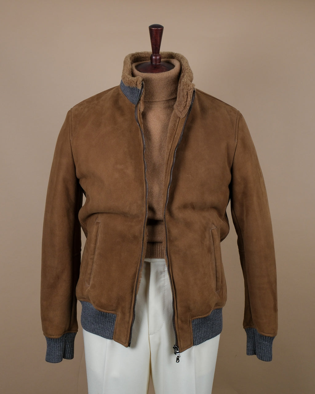 Fawn Heavy Suede Shearling Flight Jacket