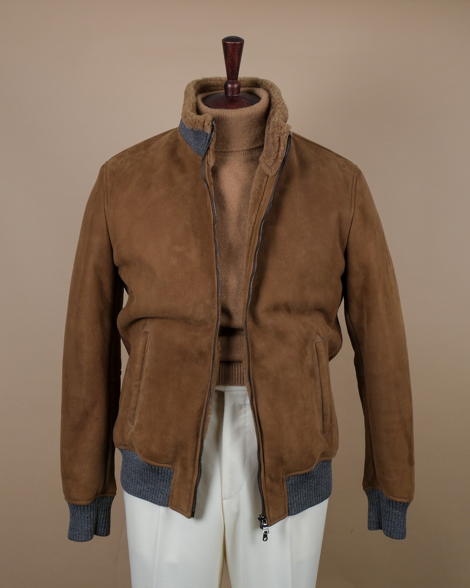 Fawn Heavy Suede Shearling Flight Jacket