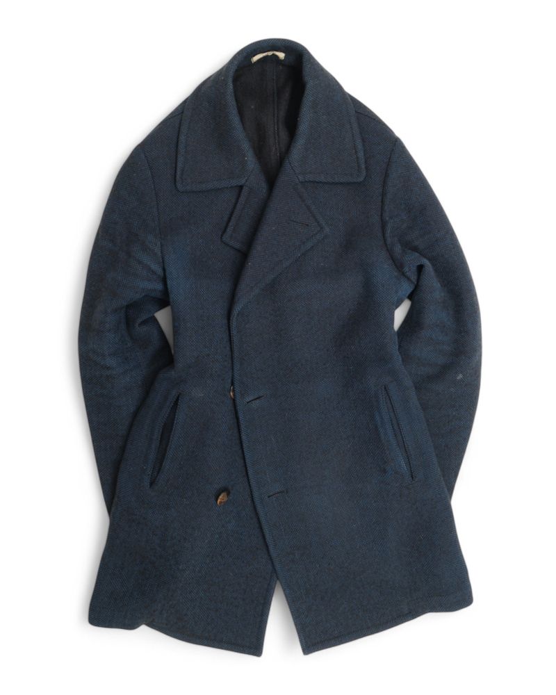 Dark Blue DB. Unlined Wool & Cotton Peacoat