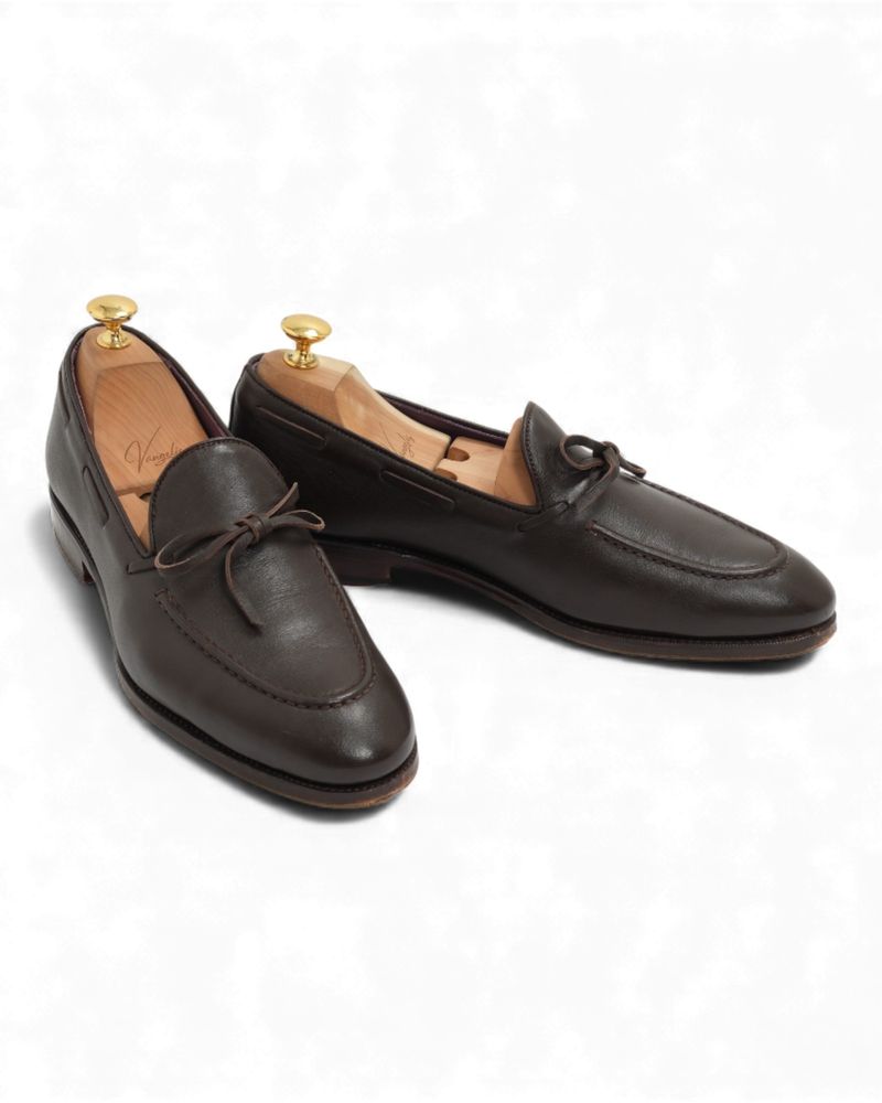 Chocolate Brown Leather String Loafers