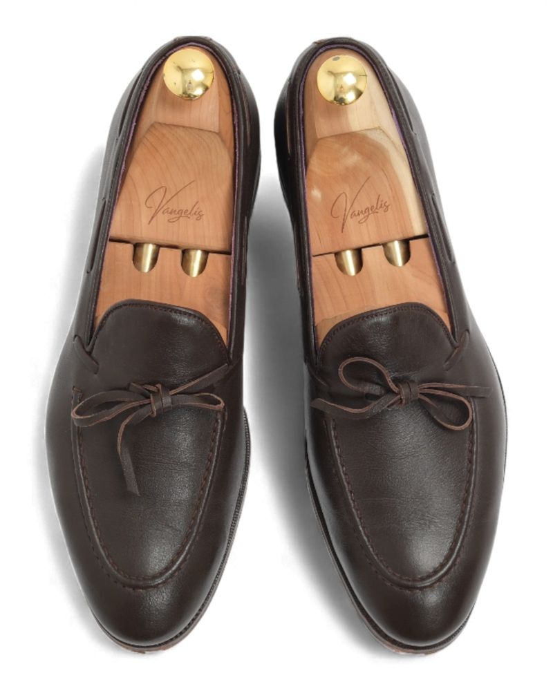 Chocolate Brown Leather String Loafers