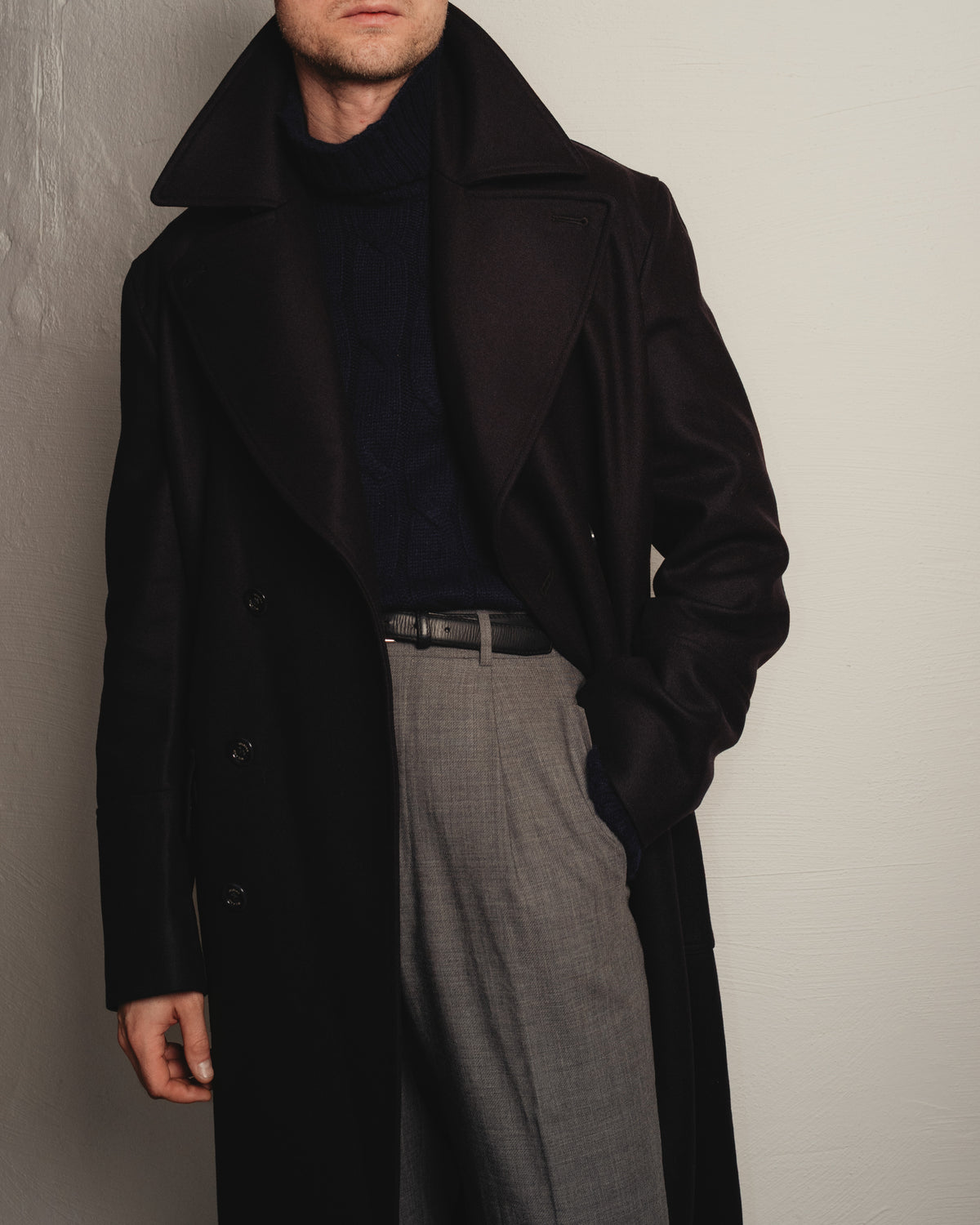 Navy Wool/Nylon DB. Overcoat