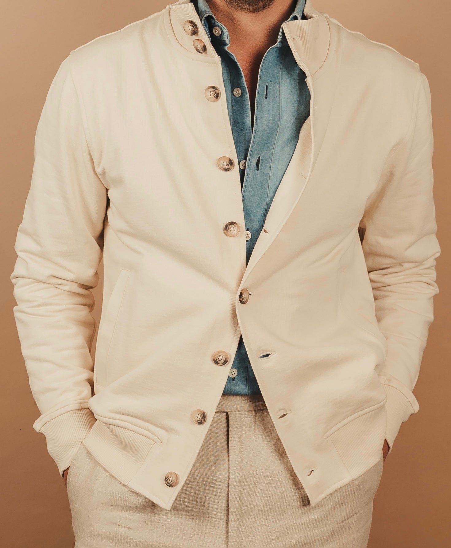 Beige Cotton Blouson Jacket