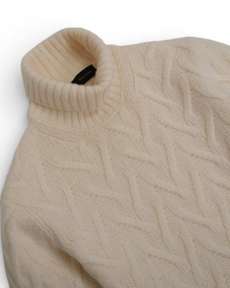 Off-White Virgin Wool Cable-Knit Rollneck