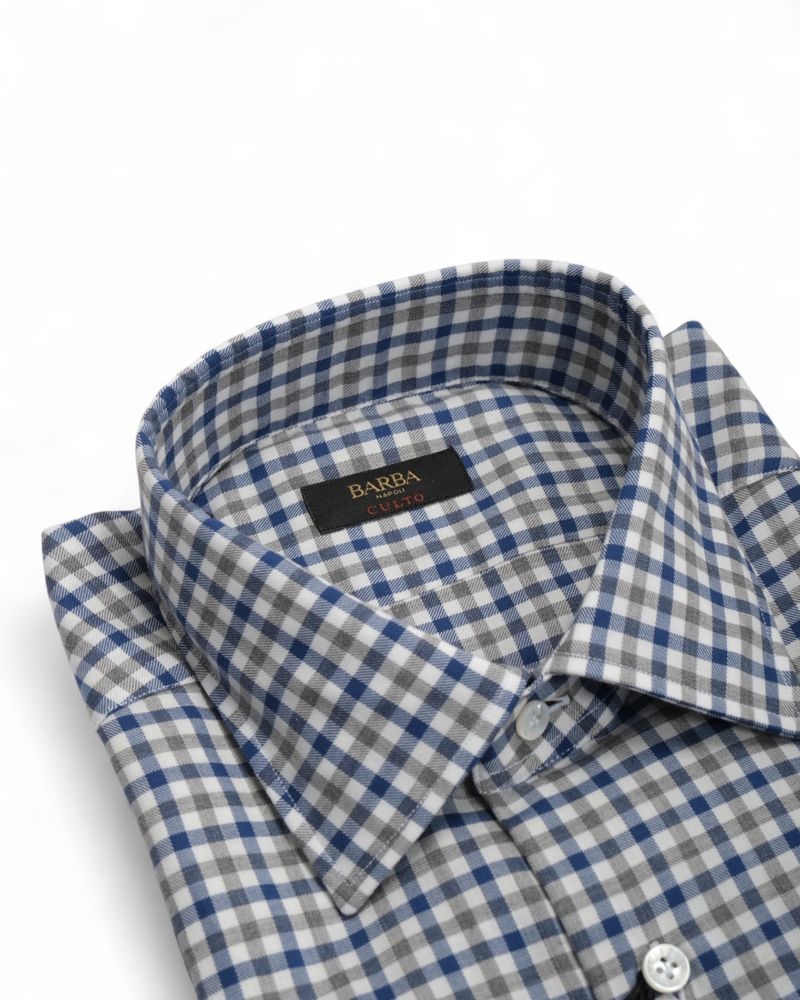 Blue/Grey Gingham Checked Brushed Twill Shirt