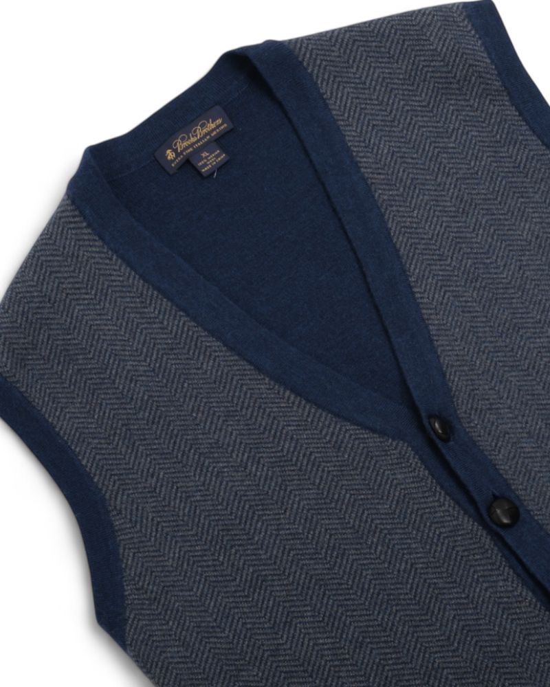 Blue Herringbone Buttoned Knitted Vest