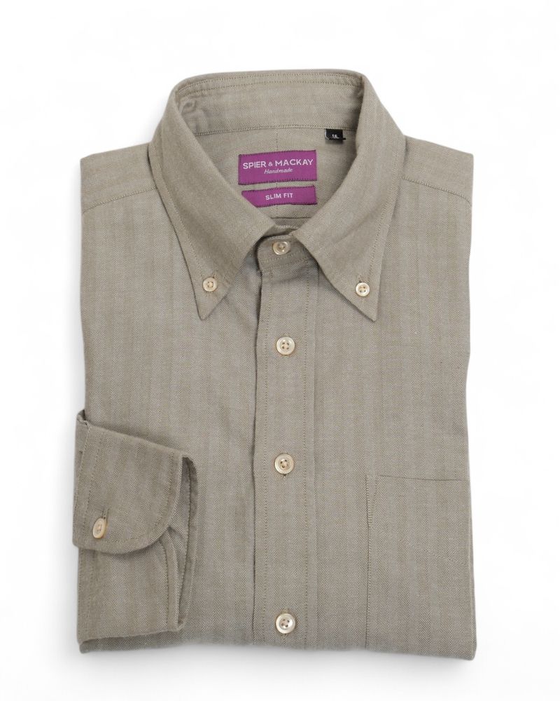 Pale Green Herringbone Flannel BD. Shirt