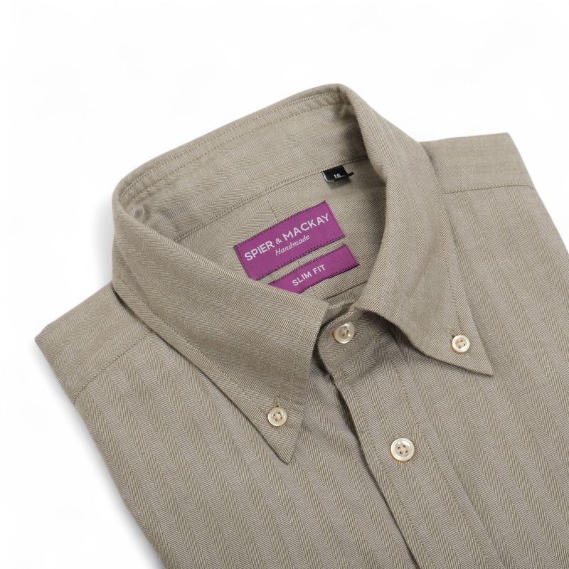 Pale Green Herringbone Flannel BD. Shirt