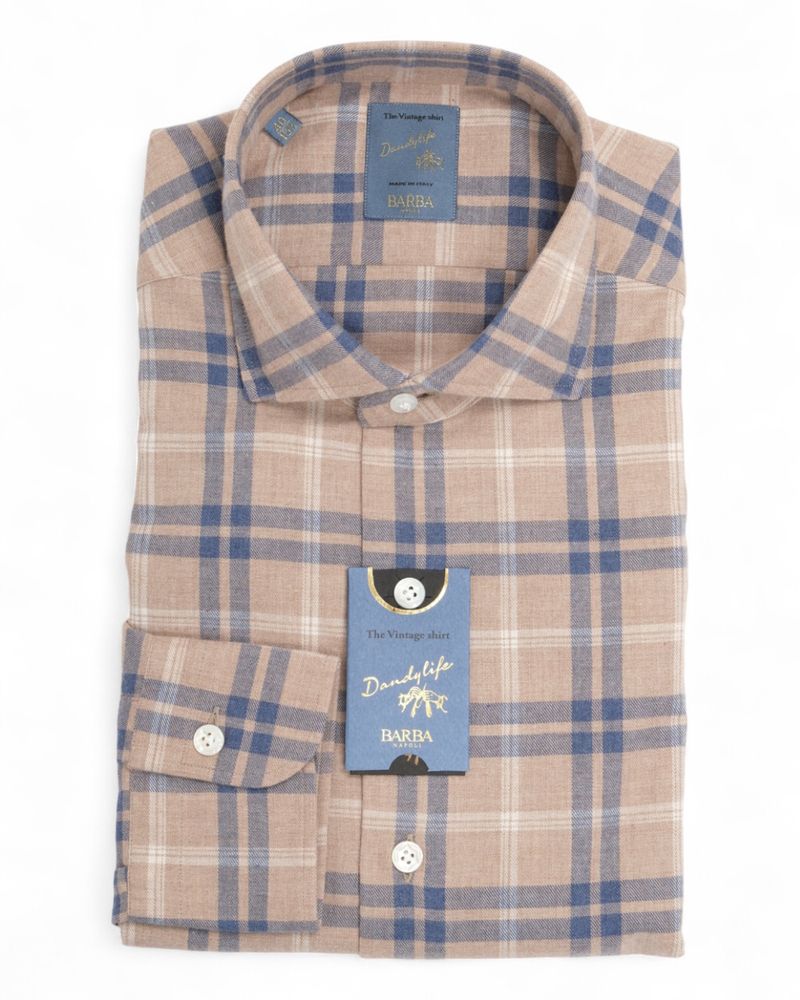 Beige/Blue Checked Flannel Shirt