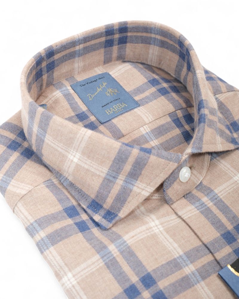 Beige/Blue Checked Flannel Shirt